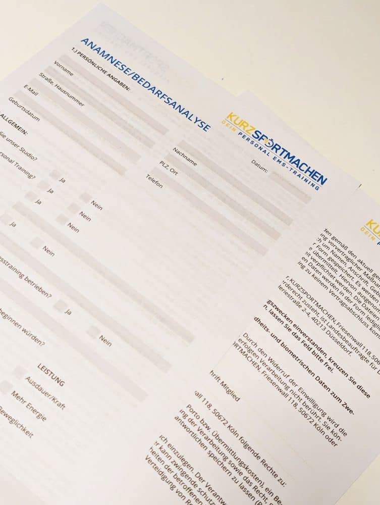 KURZSPORTMACHEN Probetraining Anamnese